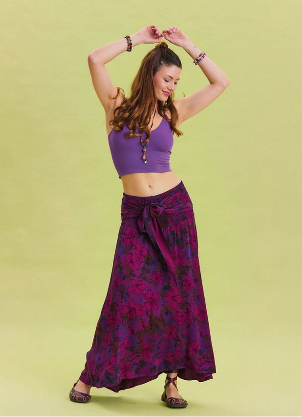 Gipe Waist Tied Wine Bohemian Skirt 4499